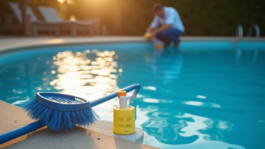 Technicien piscine en train d'analyser la qualité de l'eau dans une piscine résidentielle
